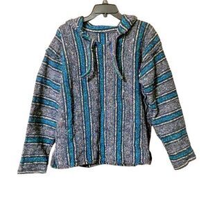 Vintage Drug Rug Baja Sweater Hoodie Jerga Mens Size Large Pullover